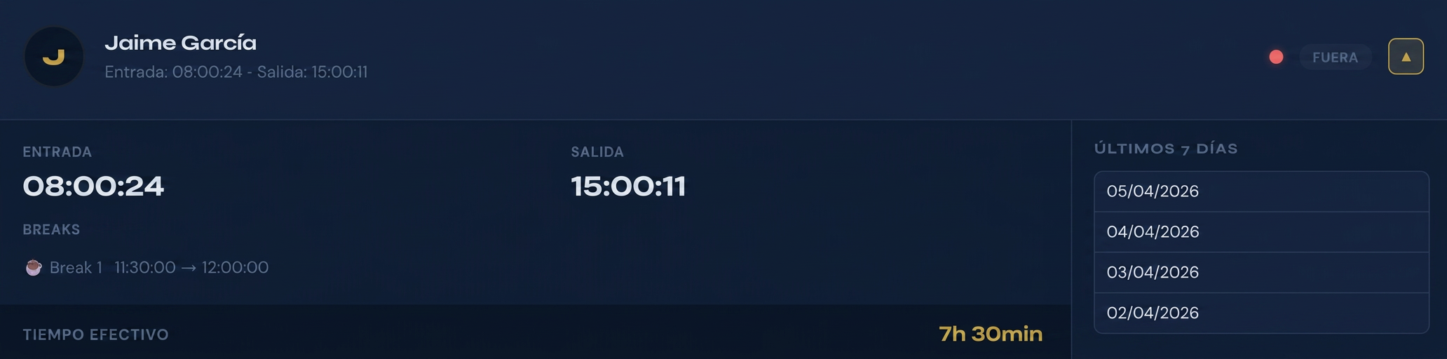 WorkRay — Check In, Check Out y Breaks